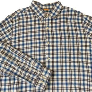 Timberland Stratham Issue Flannel Shirt Men XL Blue Windowpane Plaid Button Up